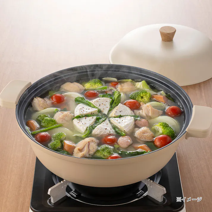 ガス火・IH対応 ミトンが要らない卓上鍋 27cm ベージュ