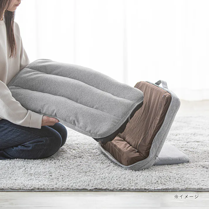 持ち手付カバー洗える背もたれイス Lepoco グレー 幅58cm 奥行36~42cm 高さ16~35cm リクライニング 枕 足置き 座椅子 座布団