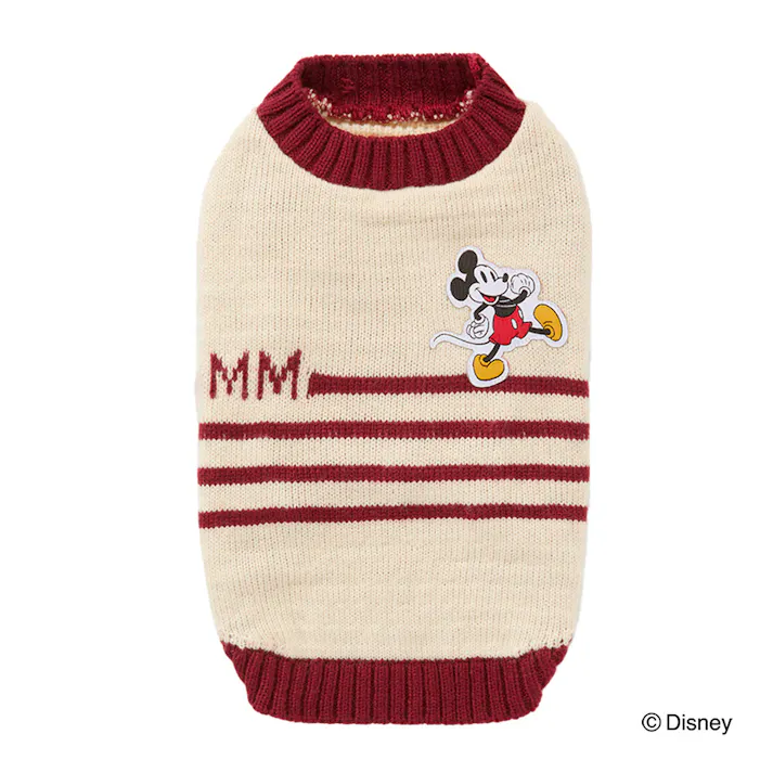 【送料無料】ボーダーニット レッド ミッキーマウス Sサイズ ペット服(犬の服)