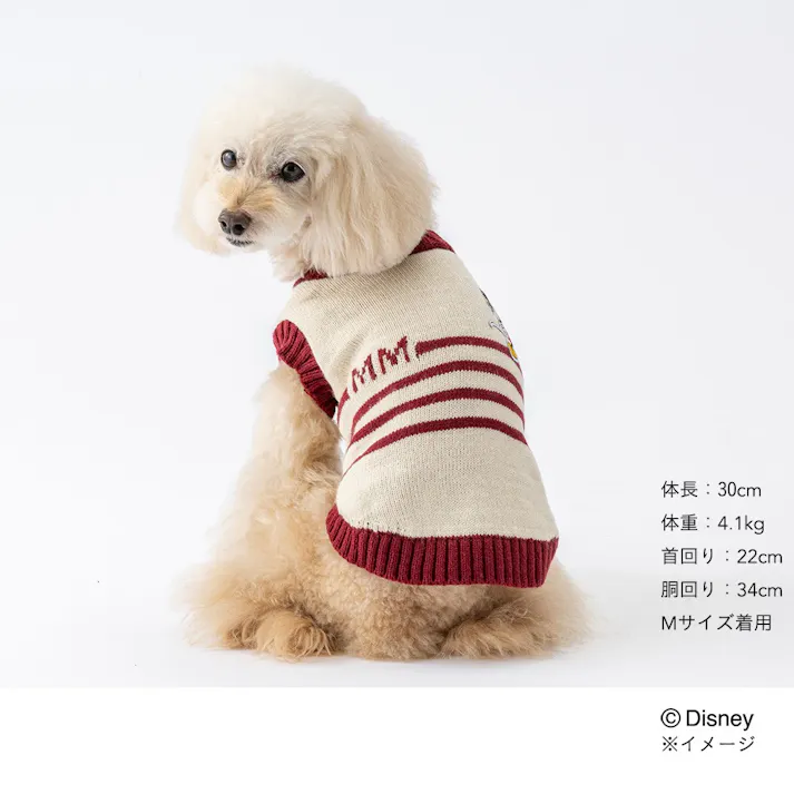 【送料無料】ボーダーニット レッド ミッキーマウス Mサイズ ペット服(犬の服)