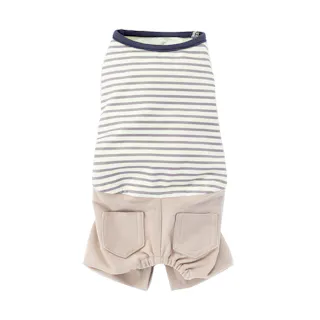 【送料無料】ズボン付ボーダーカットソー ブルー Mサイズ ペット服(犬の服)