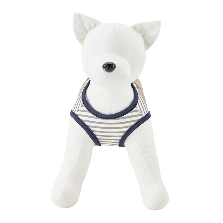 【送料無料】ズボン付ボーダーカットソー ブルー Lサイズ ペット服(犬の服)