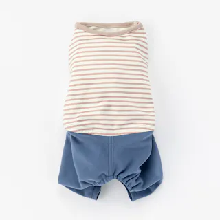 【送料無料】ズボン付ボーダーカットソー ベージュ Mサイズ ペット服(犬の服)