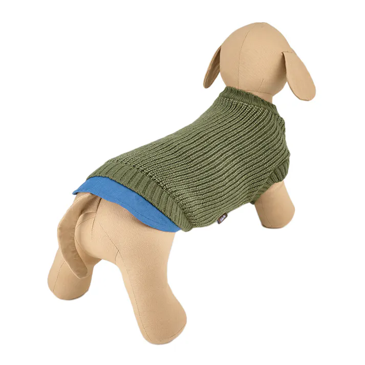 【送料無料】反射ニット カーキ Lサイズ ペット服(犬の服)