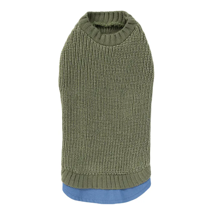 【送料無料】反射ニット カーキ Lサイズ ペット服(犬の服)