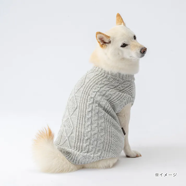 【送料無料】ケーブルニット グレー Mサイズ ペット服(犬の服)
