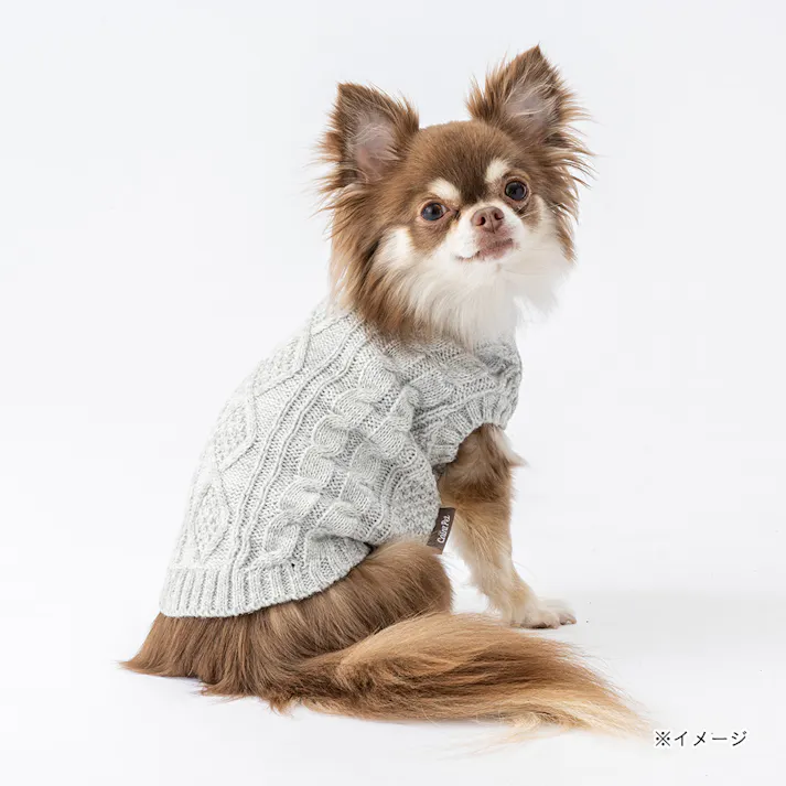 【送料無料】ケーブルニット グレー SDサイズ ペット服(犬の服)