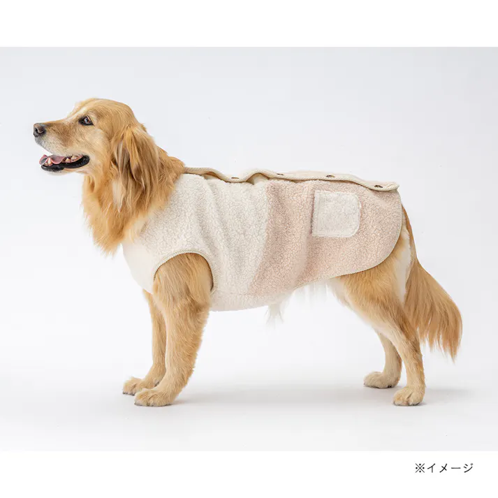 【送料無料】切り替えボアベスト アイボリー Mサイズ ペット服(犬の服)