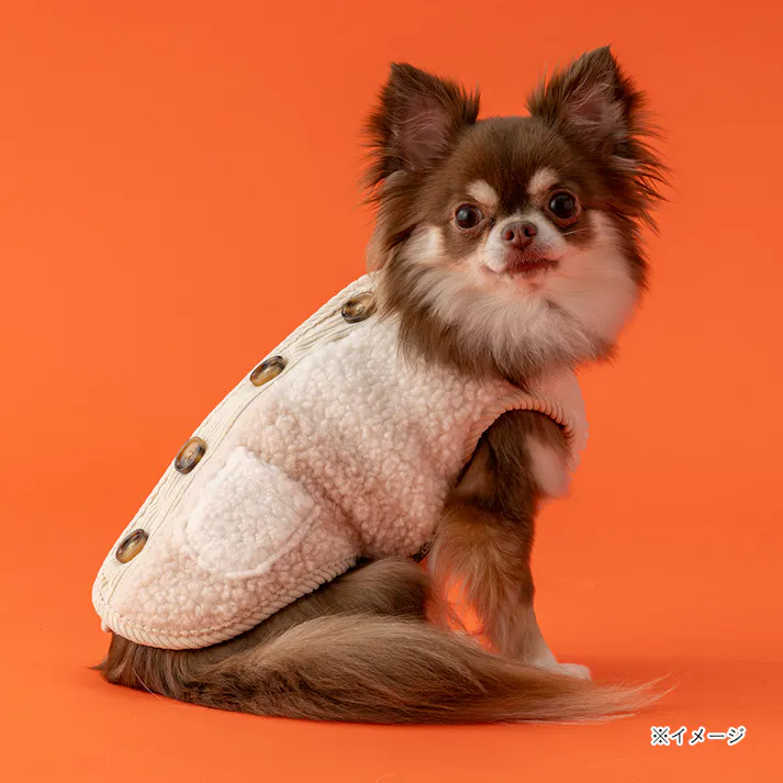 【送料無料】切り替えボアベスト アイボリー MDサイズ ペット服(犬の服)