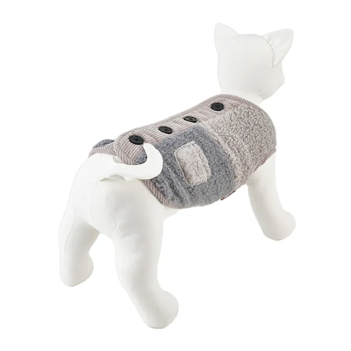 【送料無料】切り替えボアベスト グレー Mサイズ ペット服(犬の服)