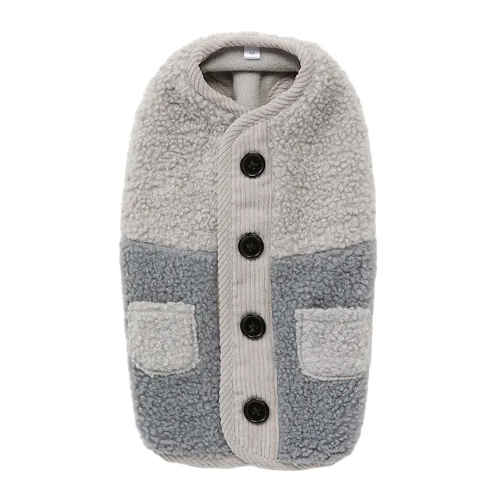 【送料無料】切り替えボアベスト グレー MDサイズ ペット服(犬の服)