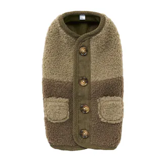 【送料無料】切り替えボアベスト カーキ Mサイズ ペット服(犬の服)