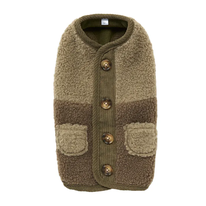 【送料無料】切り替えボアベスト カーキ Mサイズ ペット服(犬の服)