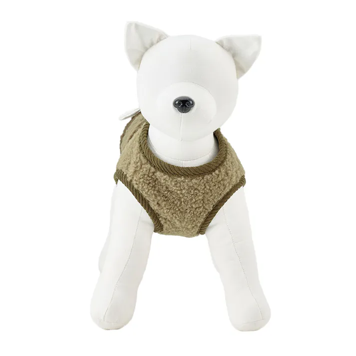 【送料無料】切り替えボアベスト カーキ Mサイズ ペット服(犬の服)