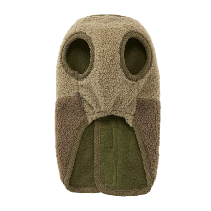 【送料無料】切り替えボアベスト カーキ MDサイズ ペット服(犬の服)