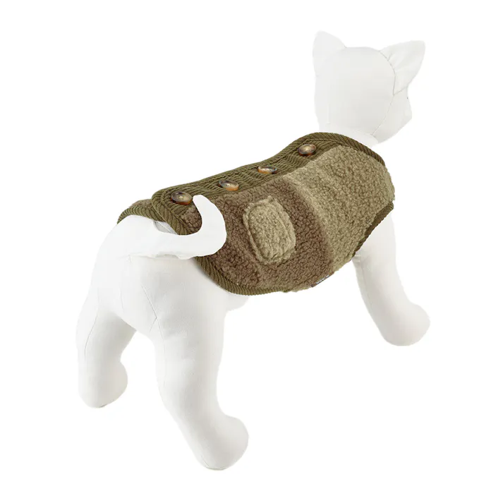 【送料無料】切り替えボアベスト カーキ MDサイズ ペット服(犬の服)