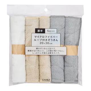 マイクロファイバー ループ付き雑巾 厚手 縦20cm 横30cm 5枚入り