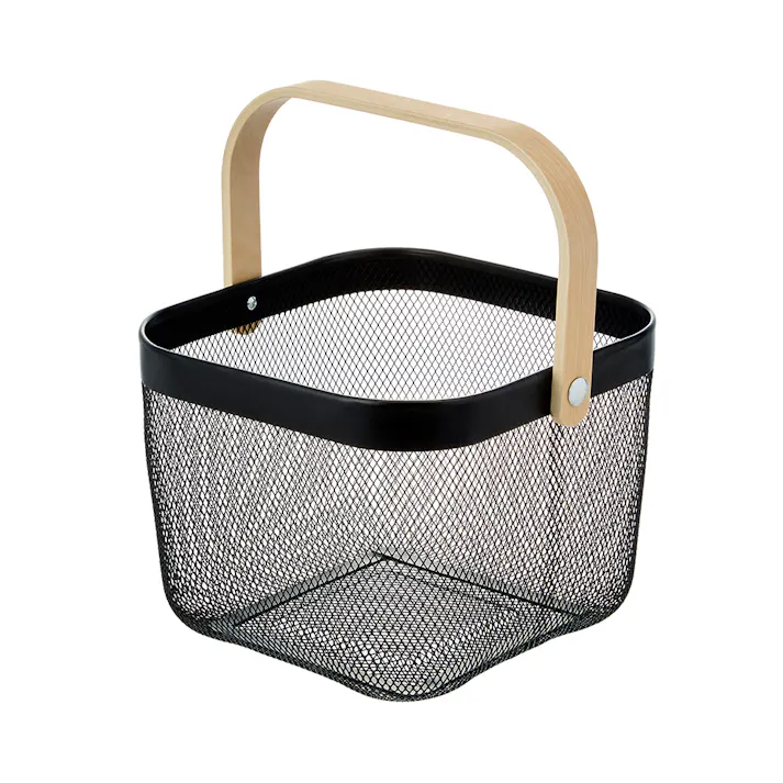 持ち手が畳めるバスケット ブラック