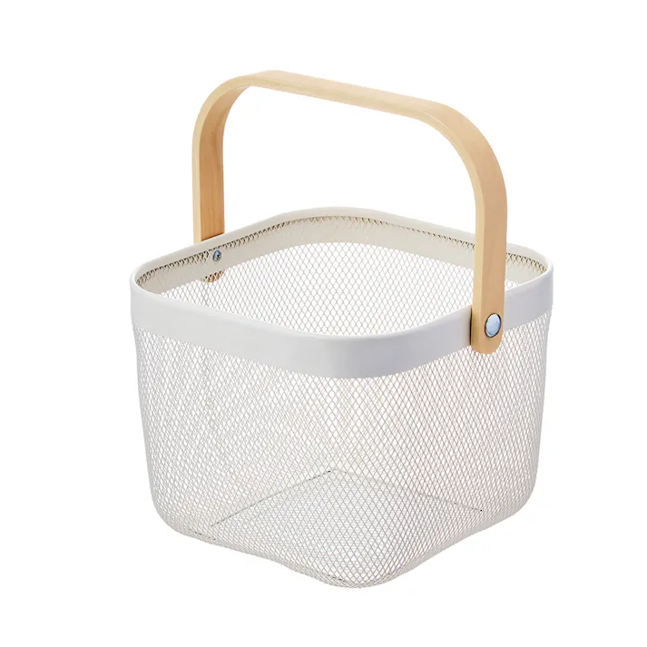 持ち手が畳めるバスケット ホワイト