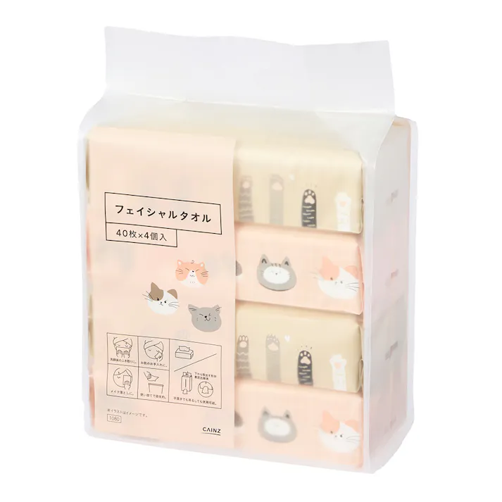 フェイシャルタオル 猫デザイン 40枚×4個入