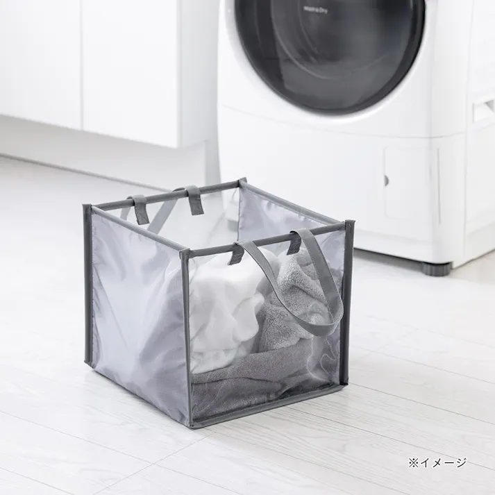 たためるランドリーボックス 1段タイプ グレー 幅34cm 奥行34cm 高さ34cm