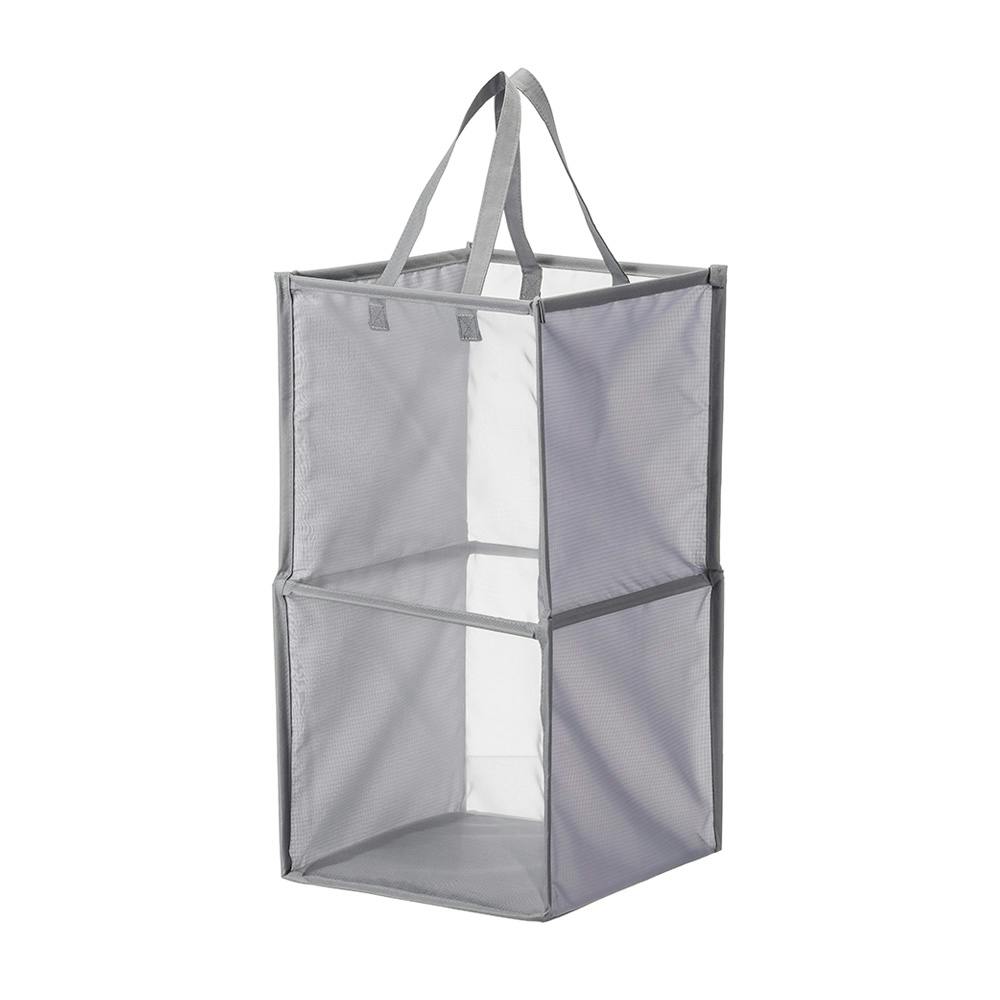 たためるランドリーボックス グレー 2段タイプ 幅34cm 奥行34cm 高さ66cm