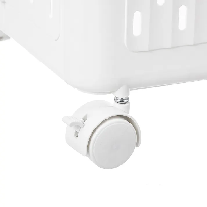 折りたためるキャスター付 ランドリーバスケット ホワイト 幅37cm 奥行31cm 高さ55cm