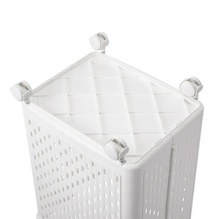 折りたためるキャスター付 ランドリーバスケット ホワイト 幅37cm 奥行31cm 高さ55cm