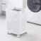 折りたためるキャスター付 ランドリーバスケット ホワイト 幅37cm 奥行31cm 高さ55cm