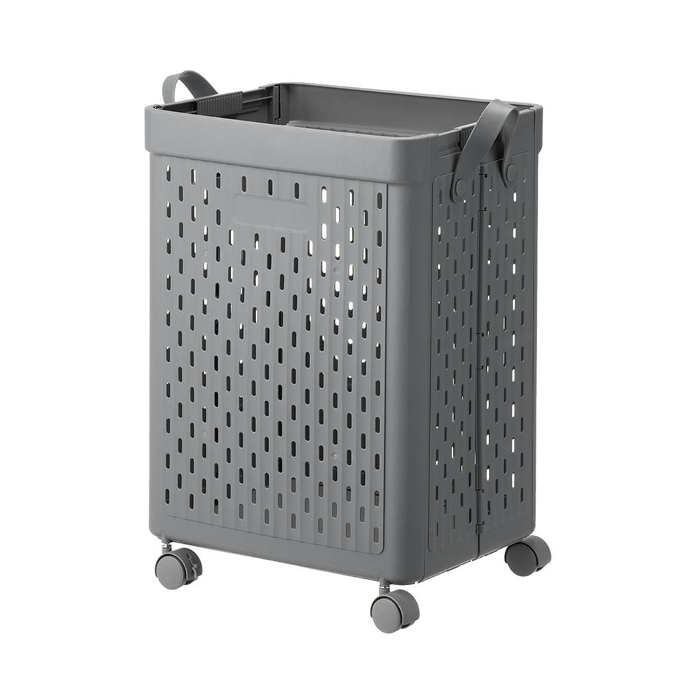 折りたためるキャスター付 ランドリーバスケット グレー 幅37cm 奥行31cm 高さ55cm