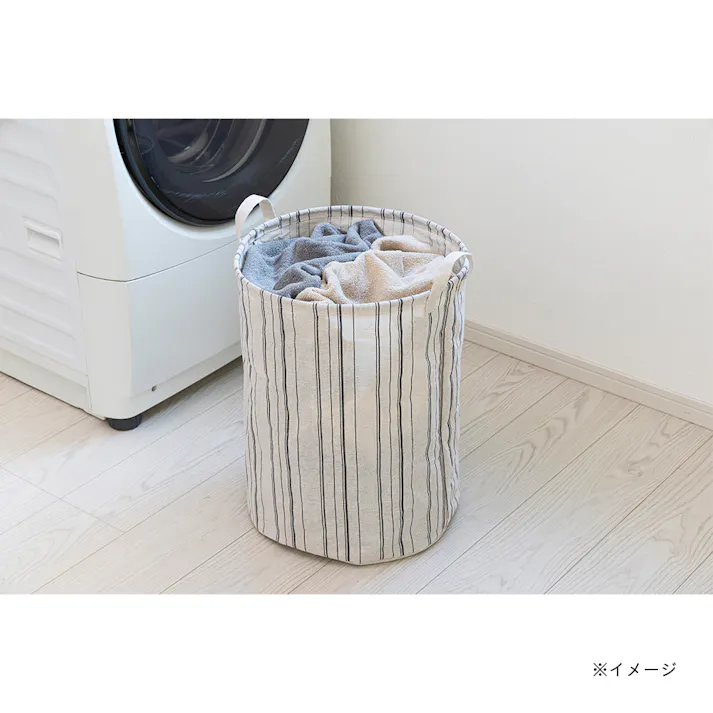 ラウンドバスケット ストライプベージュ