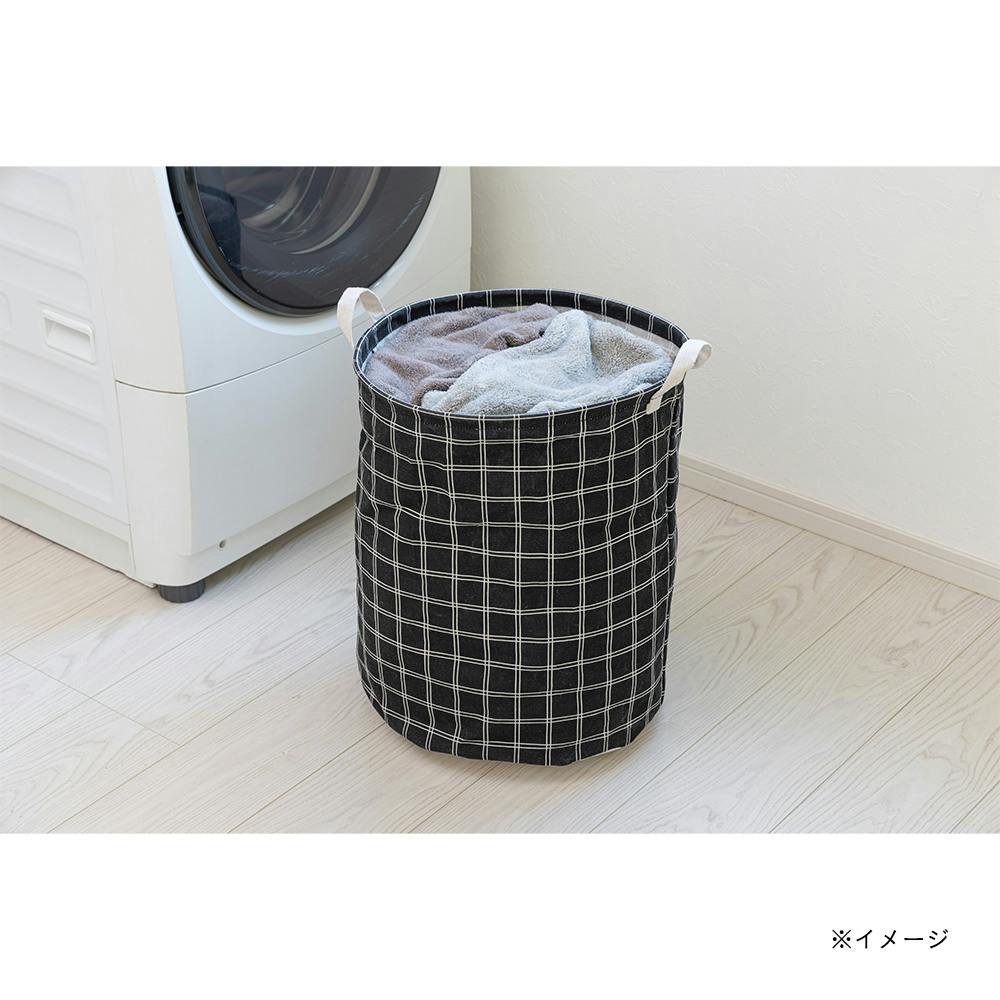 ラウンドバスケット チェックブラック | バスケット・ランドリー収納
