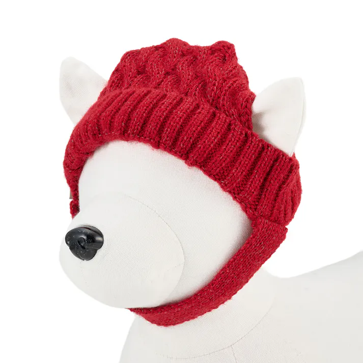 【送料無料】反射ニット帽子 レッド ペット服(犬の服)