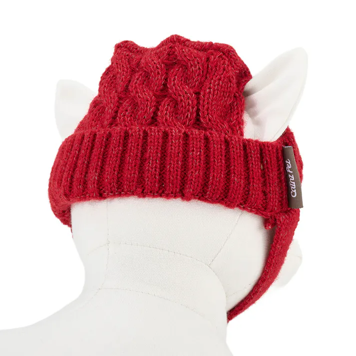 【送料無料】反射ニット帽子 レッド ペット服(犬の服)