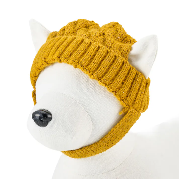 【送料無料】反射ニット帽子 マスタード ペット服(犬の服)