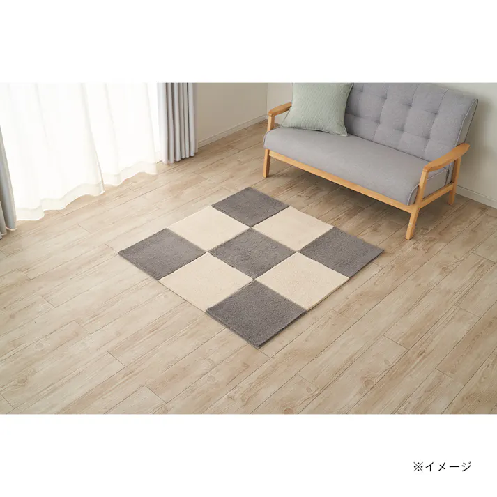 洗えるパズルラグマット プレーン アイボリー 幅38cm 奥行38cm 厚さ1.5cm