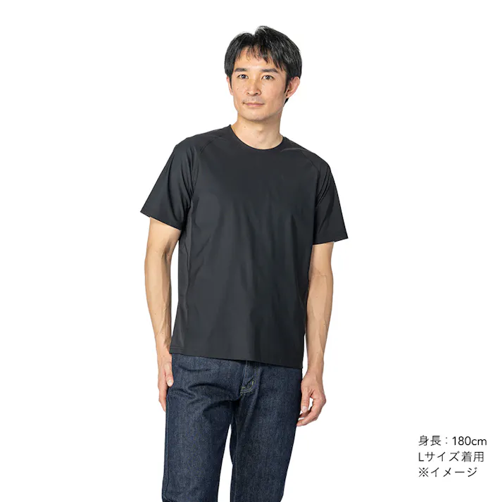 SDひんやりストレッチメッシュ切替Tシャツ 半袖 L ブラック