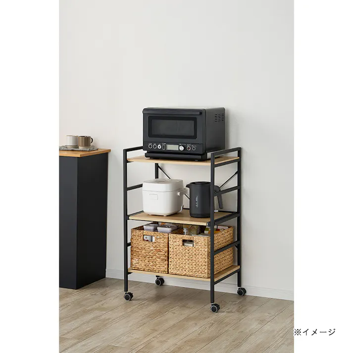 カインズ キッチンワゴン 3段 ブラック 幅60cm 奥行44cm 高さ92cm マルチワゴン