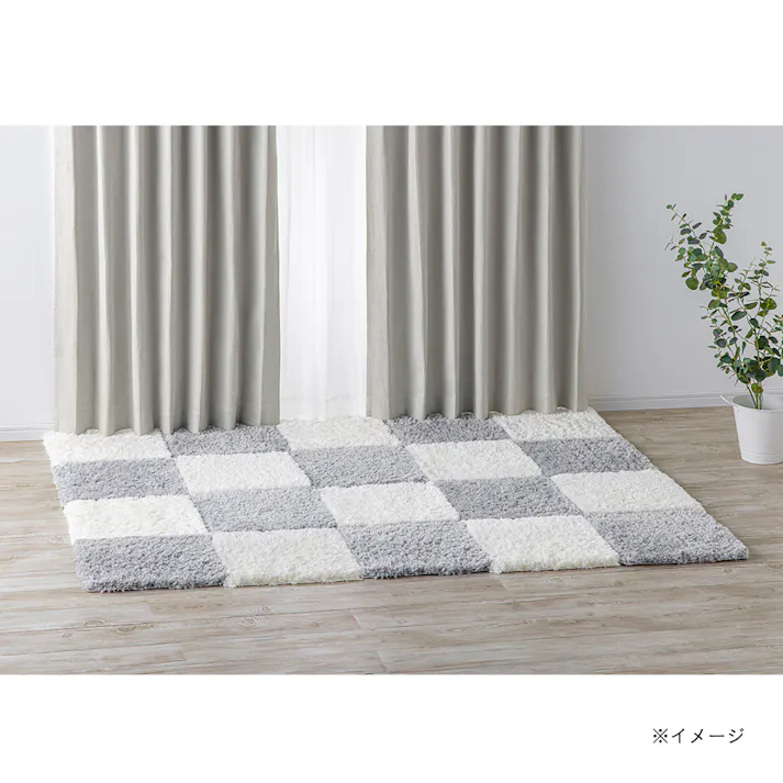 【まとめ売り】洗えるパズルラグマット 幅38cm 奥行38cm 厚さ2cm シャギー アイボリー 12枚入