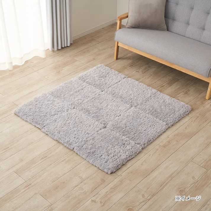 【まとめ売り】洗えるパズルラグマット 幅38cm 奥行38cm 厚さ2cm シャギー ライトグレー 12枚入