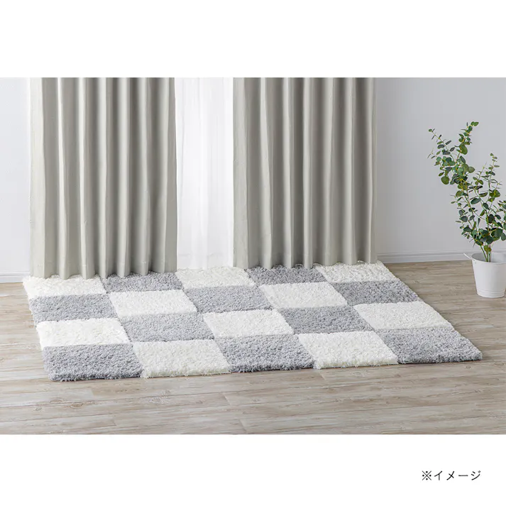 【まとめ売り】洗えるパズルラグマット 幅38cm 奥行38cm 厚さ2cm シャギー ライトグレー 12枚入