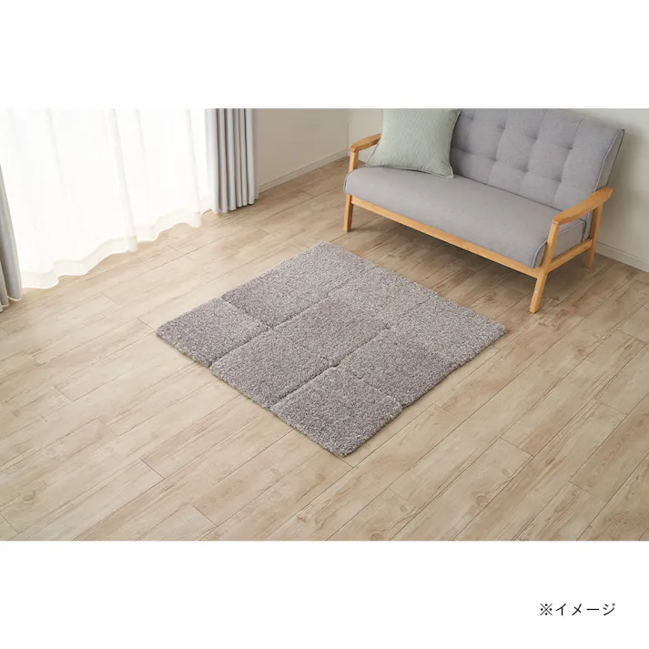 【まとめ売り】洗えるパズルラグマット 幅38cm 奥行38cm 厚さ2cm ボリュームシャギー グレー 10枚入