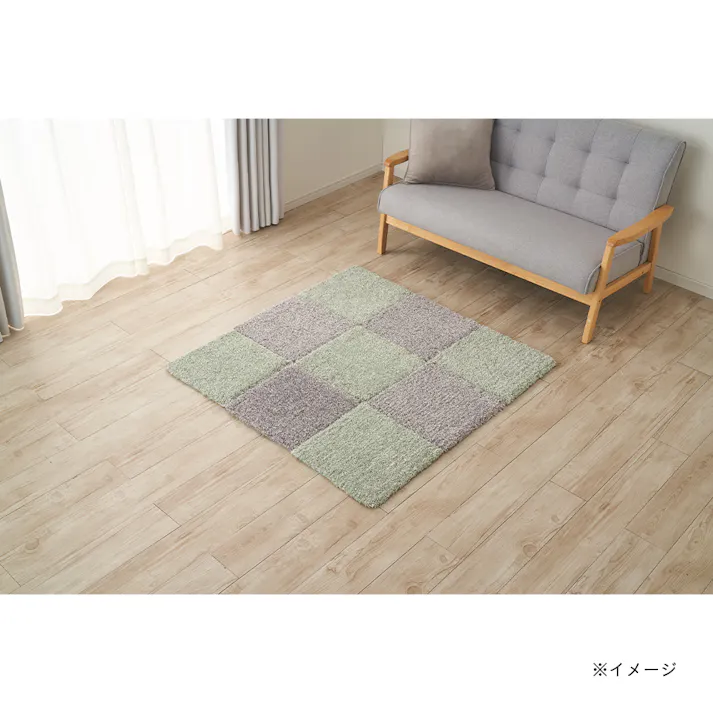 【まとめ売り】洗えるパズルラグマット 幅38cm 奥行38cm 厚さ2cm ボリュームシャギー グレー 10枚入