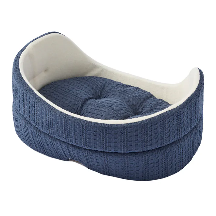犬猫兼用 防ダニ/抗菌防臭 丸型ベッド M ネイビー