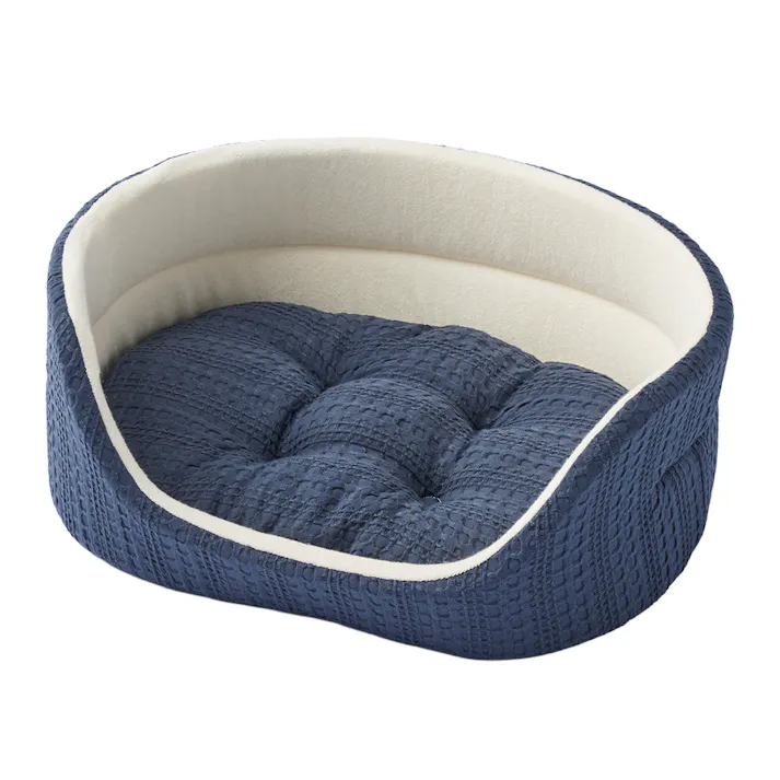 犬猫兼用 防ダニ/抗菌防臭 丸型ベッド M ネイビー