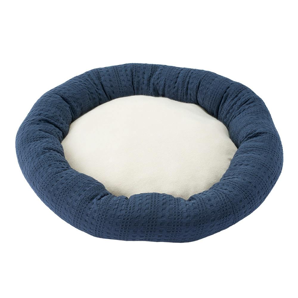 犬猫兼用 防ダニ/抗菌防臭 丸型クッションベッド M ネイビー