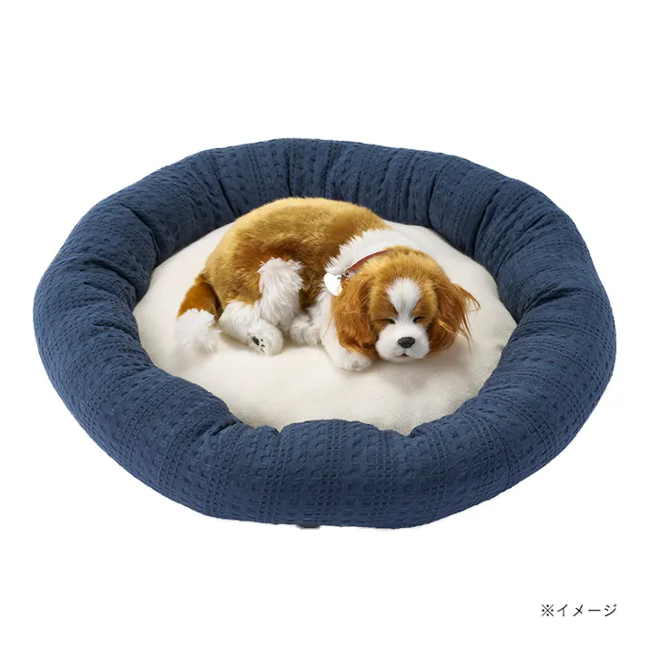 犬猫兼用 防ダニ/抗菌防臭 丸型クッションベッド M ネイビー