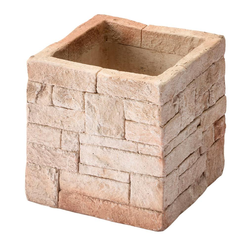 ファイバーセメント鉢レンガ ホワイトピンク S