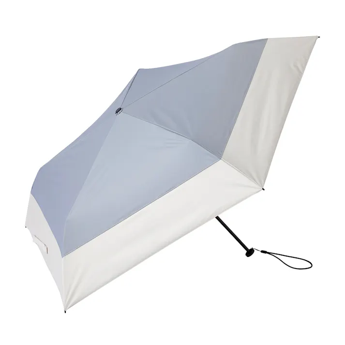 日差しも紫外線も雨も遮れる軽量折傘 グレー×ベージュ 50cm