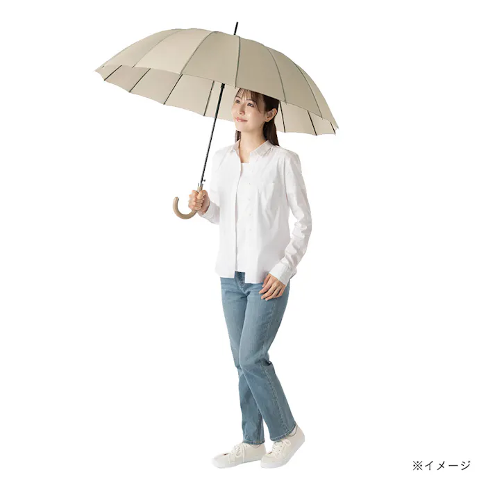 16本骨で折れにくいワンタッチ式傘 60cm ベージュ
